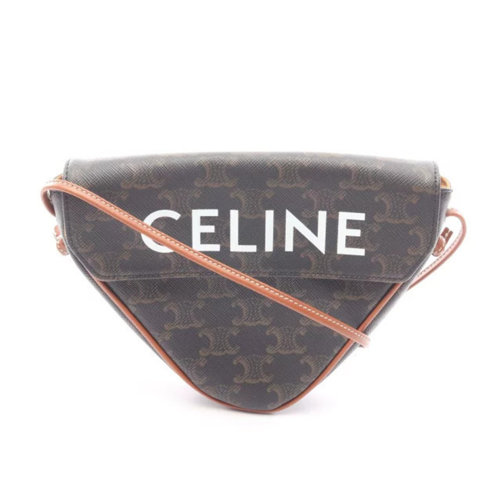Celine Triomphe Triangle Shoulder Bag Canvas Black Brown